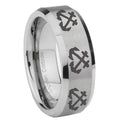 10mm Multiple Anchor Beveled Edges Matte Grey Tungsten Carbide Mens Promise Ring
