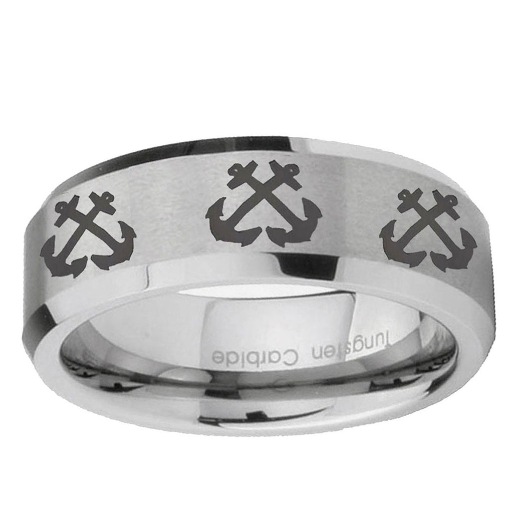 10mm Multiple Anchor Beveled Edge Matte Grey Tungsten Ring