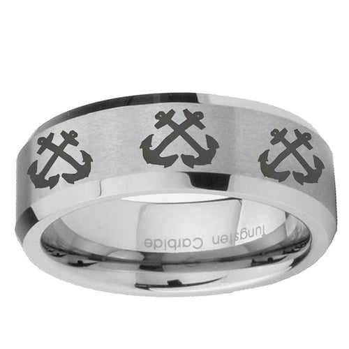 10mm Multiple Anchor Beveled Edge Matte Grey Tungsten Ring