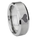 8MM Heart Beveled Brushed Gray Tungsten Man Wedding Ring