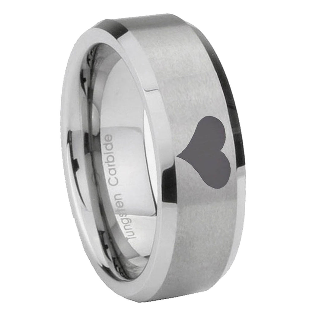 10mm Heart Beveled Edges Matte Grey Tungsten Carbide Mens Ring Engraved