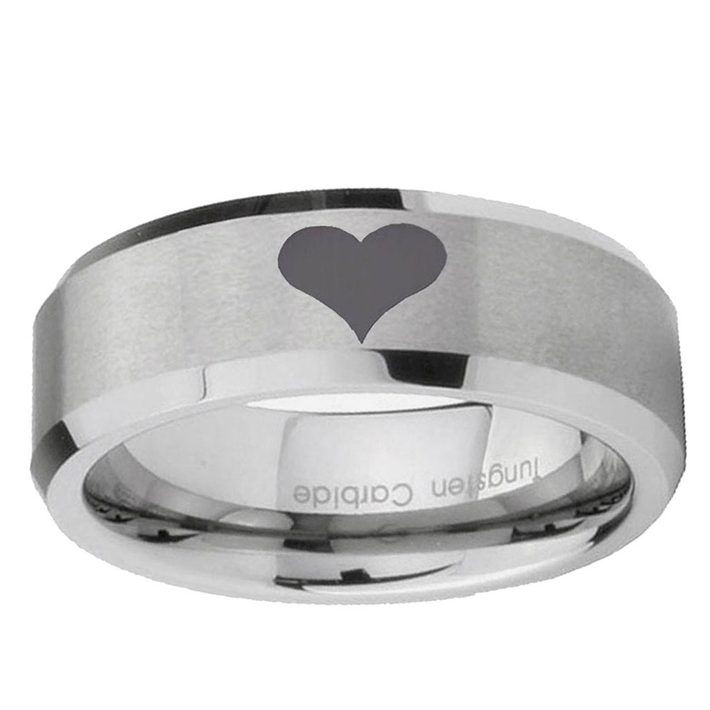 6MM Heart Beveled Brushed Gray Tungsten Man Wedding Ring