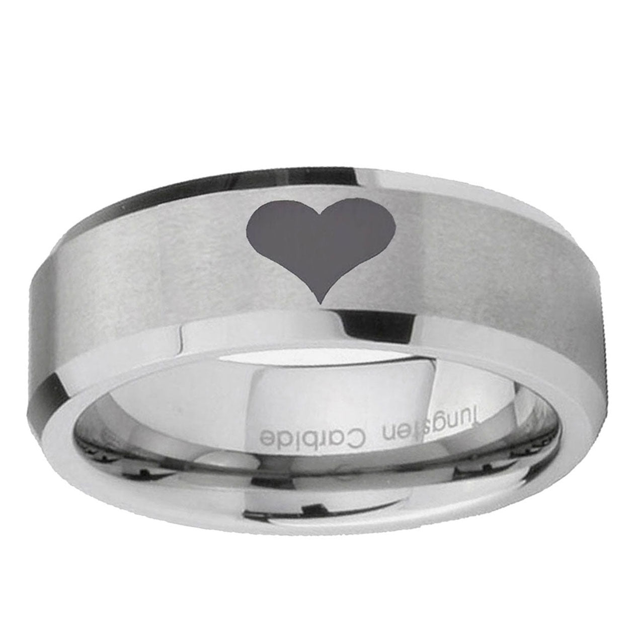 6MM Heart Beveled Brushed Gray Tungsten Man Wedding Ring