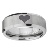10mm Heart Beveled Edge Matte Grey Tungsten Ring