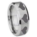 8MM Multiple Heart Beveled Brushed Gray Tungsten Mens Ring