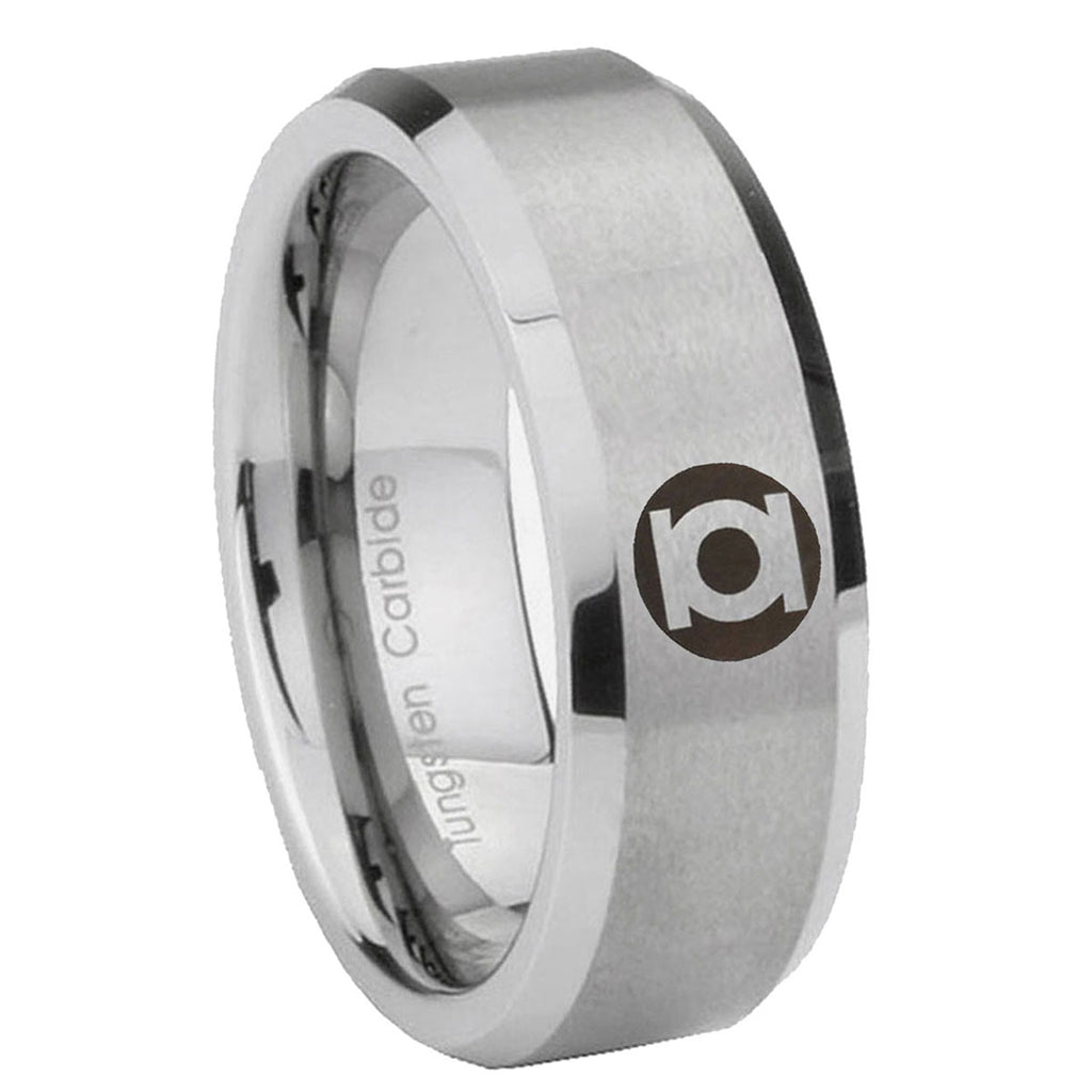 8MM Green Lantern Beveled Brushed Gray Tungsten Male Wedding Band