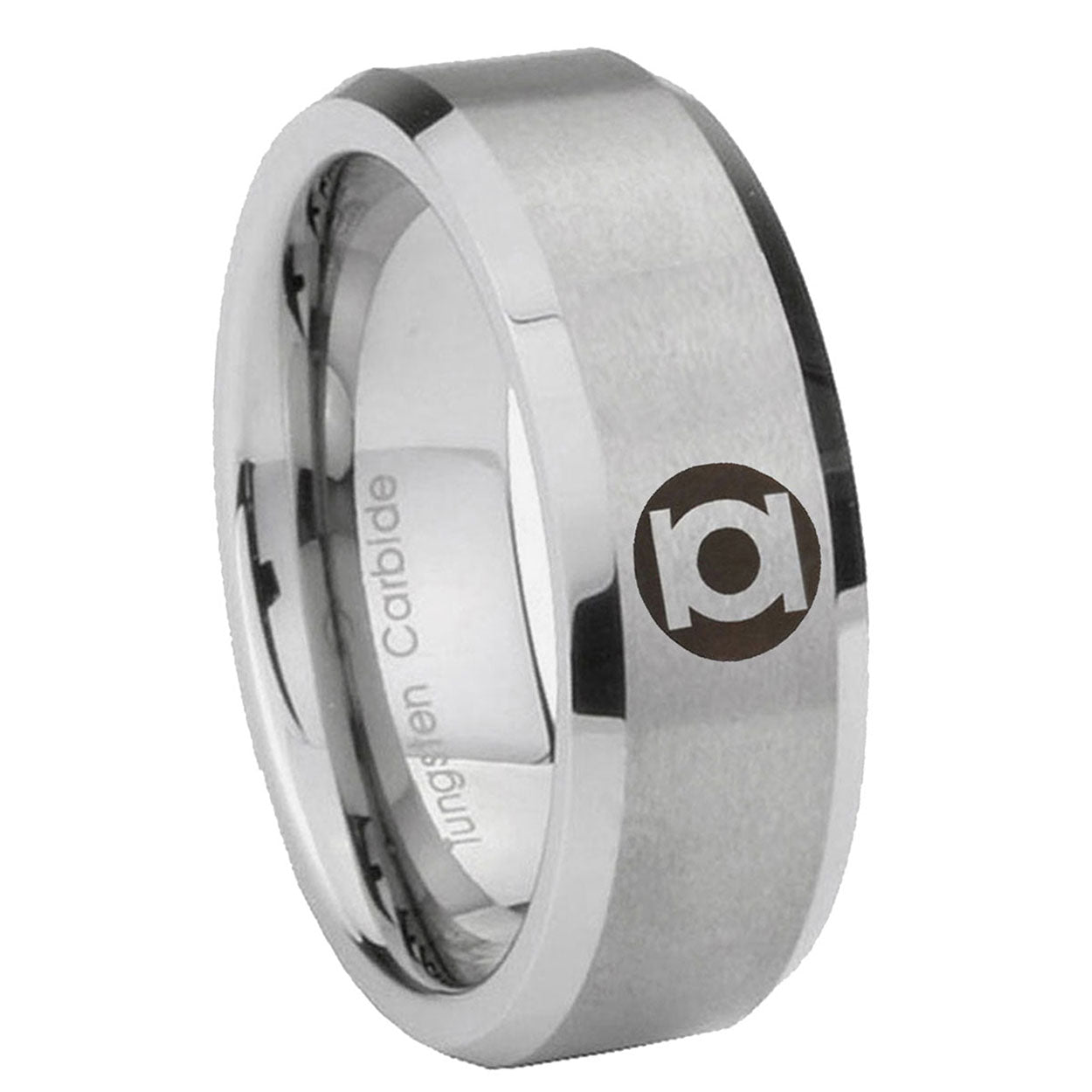 8MM Green Lantern Beveled Brushed Gray Tungsten Male Wedding Band