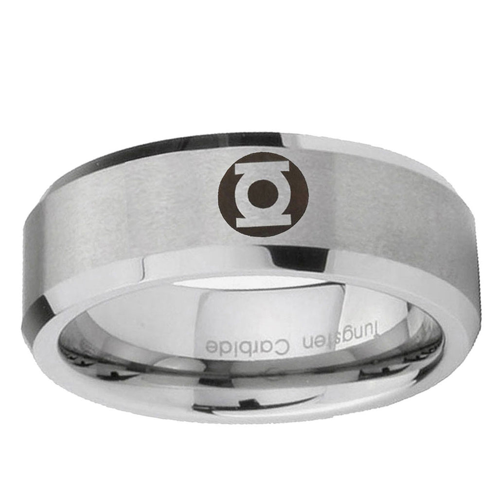 6MM Green Lantern Beveled Brushed Gray Tungsten Male Wedding Band
