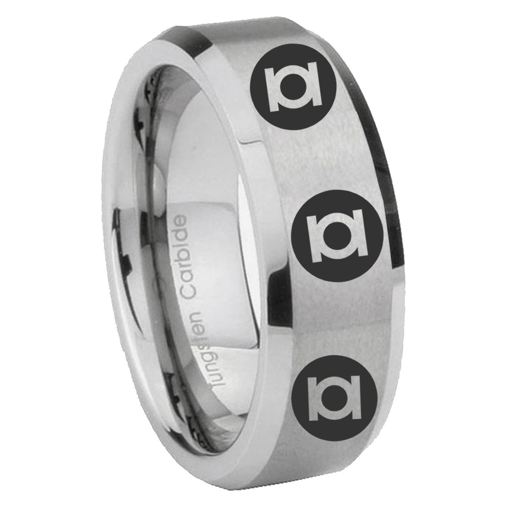 8MM Multiple Green Lantern Beveled Brushed Gray Tungsten Ring For Man