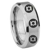 8mm Multiple Green Lantern Beveled Edge Brushed Gray Tungsten Engrave Ring