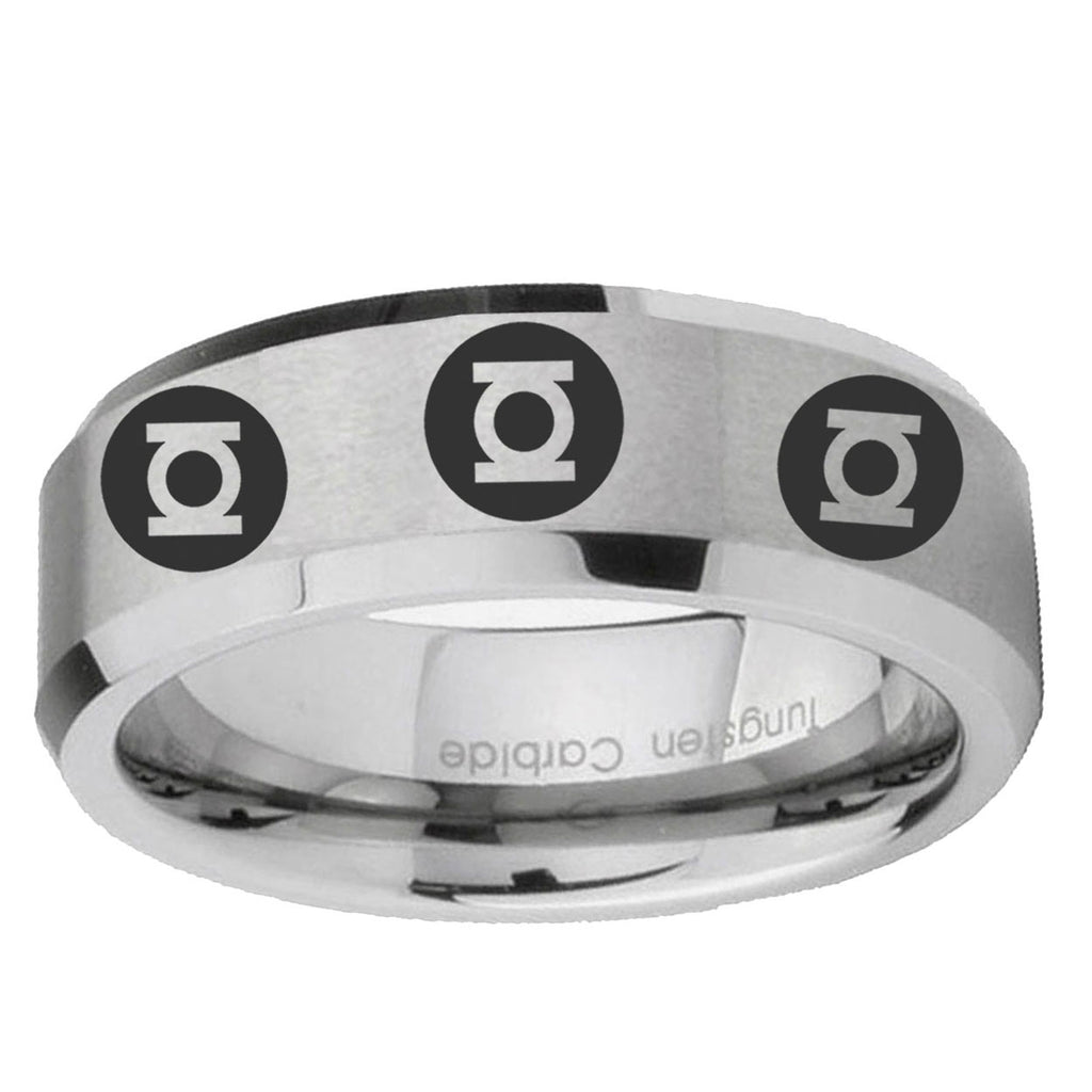 6MM Multiple Green Lantern Beveled Brushed Gray Tungsten Ring For Man