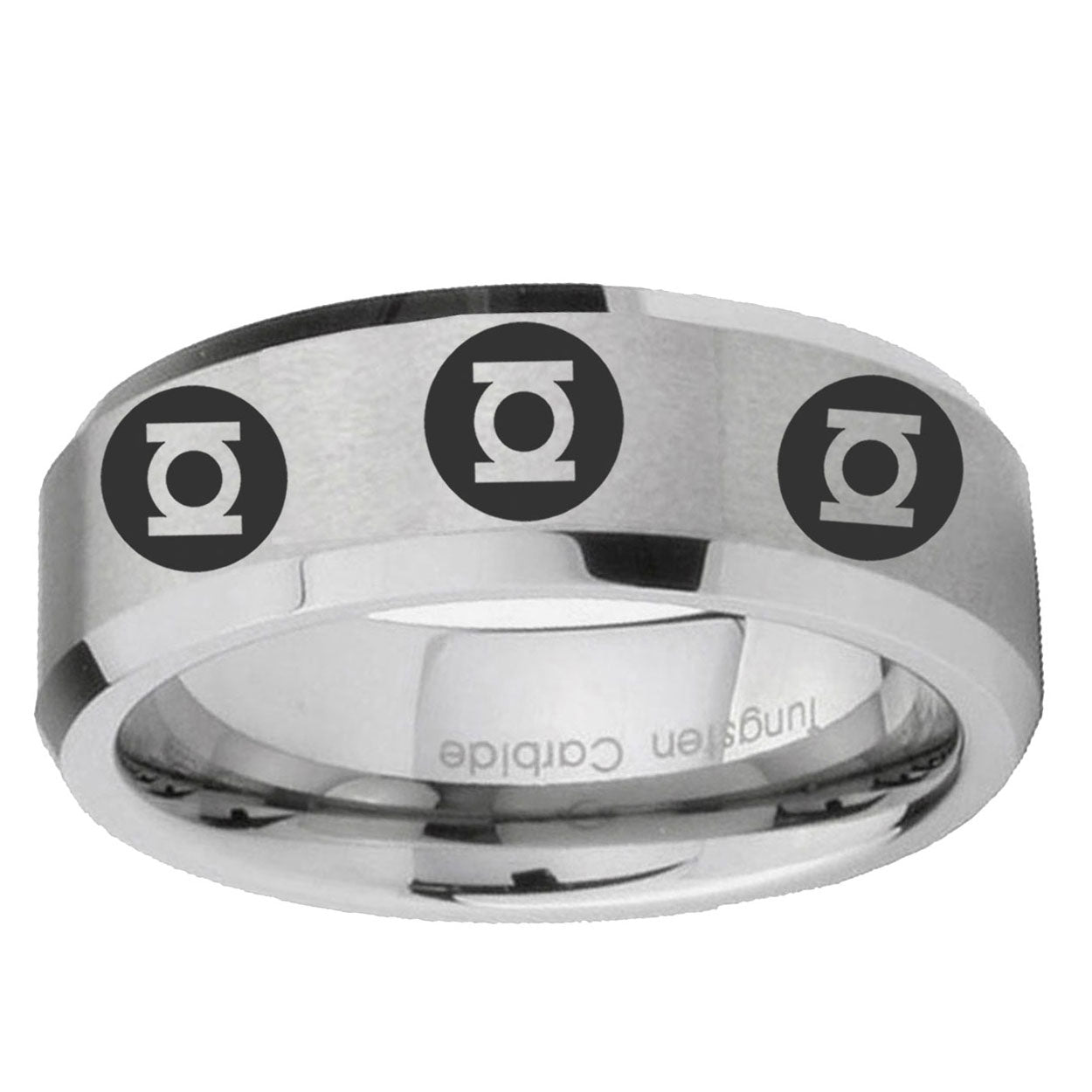 6MM Multiple Green Lantern Beveled Brushed Gray Tungsten Ring For Man