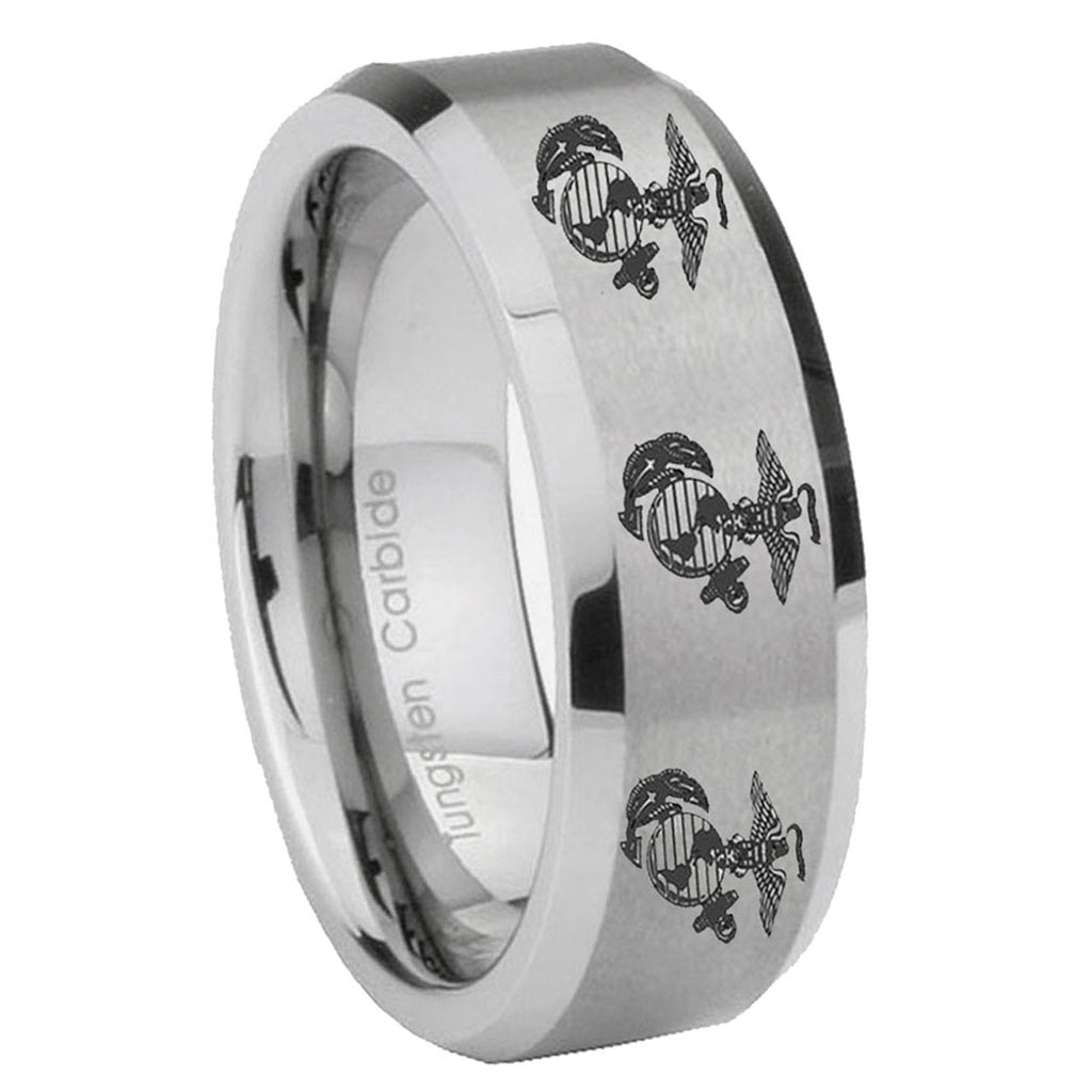 8MM Multiple Marine Bevel Beveled Brushed Gray Tungsten Band