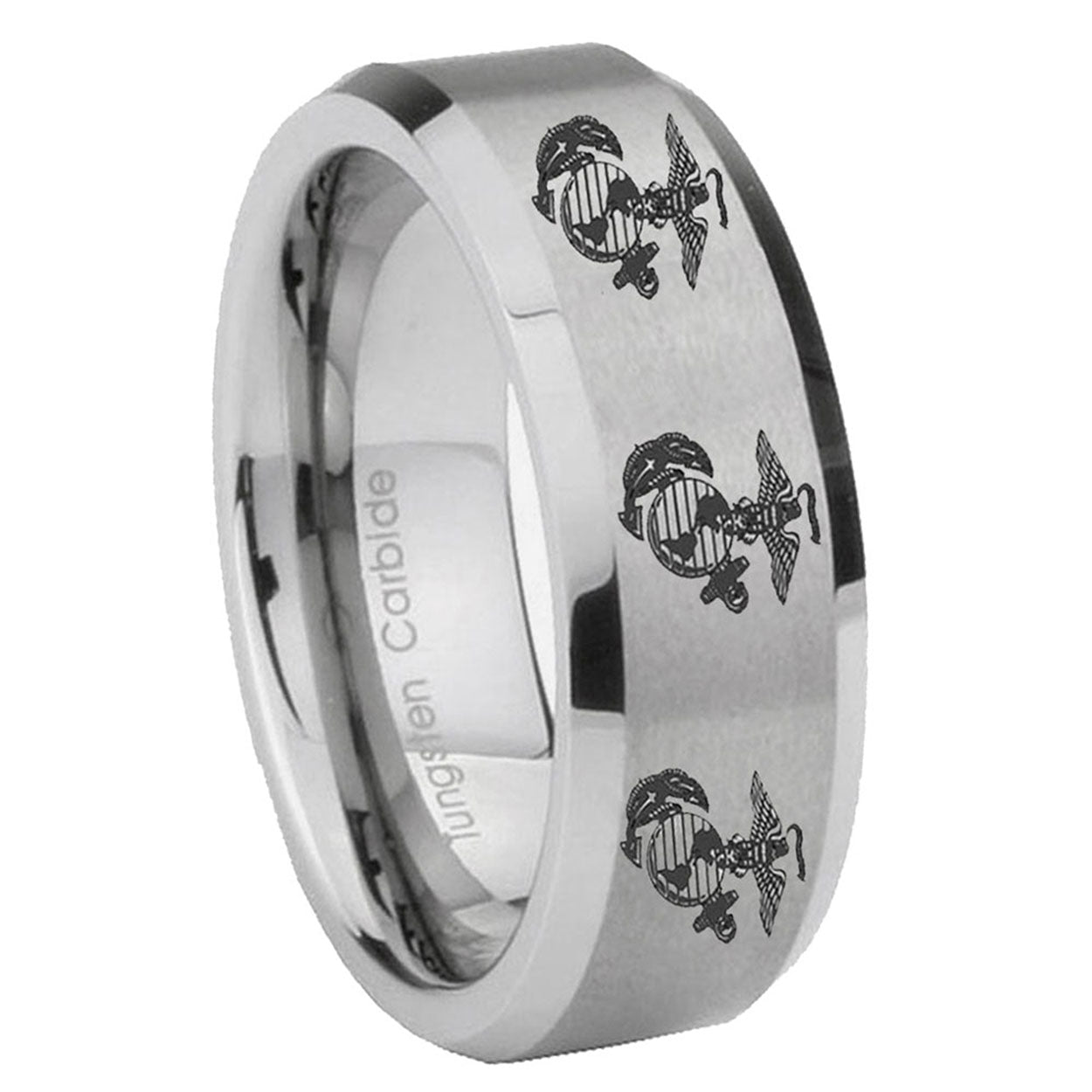 8MM Multiple Marine Bevel Beveled Brushed Gray Tungsten Band