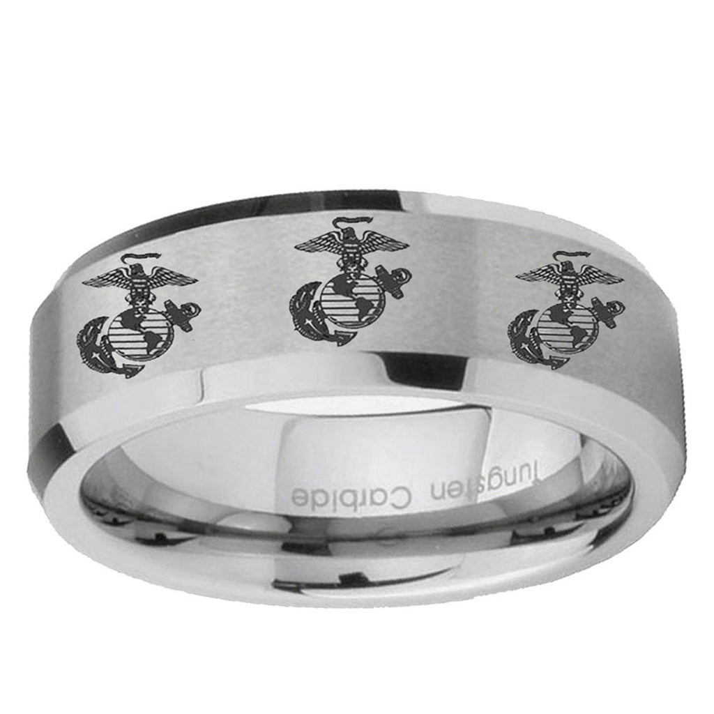 6MM Multiple Marine Bevel Beveled Brushed Gray Tungsten Band