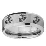 6mm Multiple Marine Bevel Edge Brushed Gray Tungsten Carbide Mens Ring Personalized