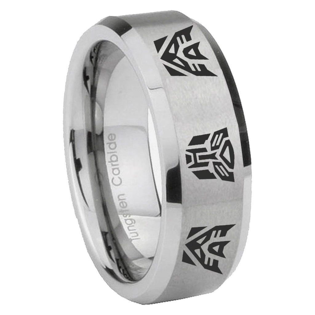 8MM Transformers Autobot Decepticon Beveled Brushed Gray Tungsten Ring