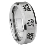 8mm Transformers Autobot Decepticon Bevel Edge Brushed Gray Tungsten Men's Engagement Band