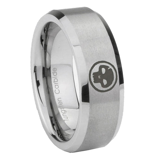 10mm Skull Beveled Edges Matte Grey Tungsten Carbide Mens Promise Ring