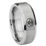 8mm Skull Beveled Edge Brushed Grey Tungsten Rings for Men