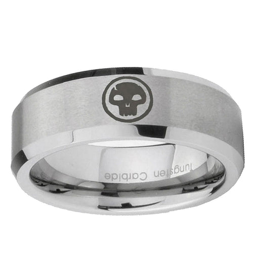 10mm Skull Beveled Edge Matte Grey Tungsten Ring
