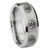 8mm Multiple Skull Bevel Edge Brushed Gray Tungsten Carbide Engraved Ring