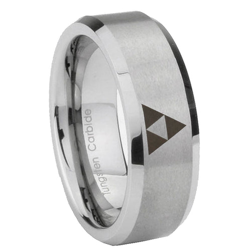 10mm Zelda Triforce Beveled Edges Matte Grey Tungsten Carbide Men's Ring