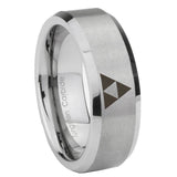 8mm Zelda Triforce Beveled Edge Brushed Grey Tungsten Wedding Bands Ring