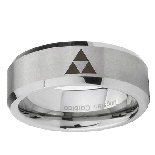 10mm Zelda Triforce Beveled Edge Matte Grey Tungsten Ring