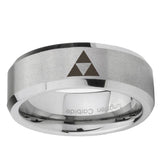 6, 8mm Zelda Triforce Beveled Edge Brushed Grey Tungsten Wedding Bands Ring