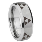 8mm Multiple Zelda Triforce Bevel Edge Brushed Gray Tungsten Carbide Mens Ring