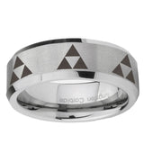 6mm Multiple Zelda Triforce Bevel Edge Brushed Gray Tungsten Carbide Mens Ring