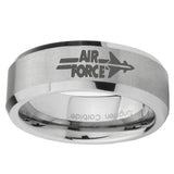 10mm-Beveled-Air-Force-Mirror-Beveled-Edges-Matte-Grey-Tungsten-Carbide-Ring