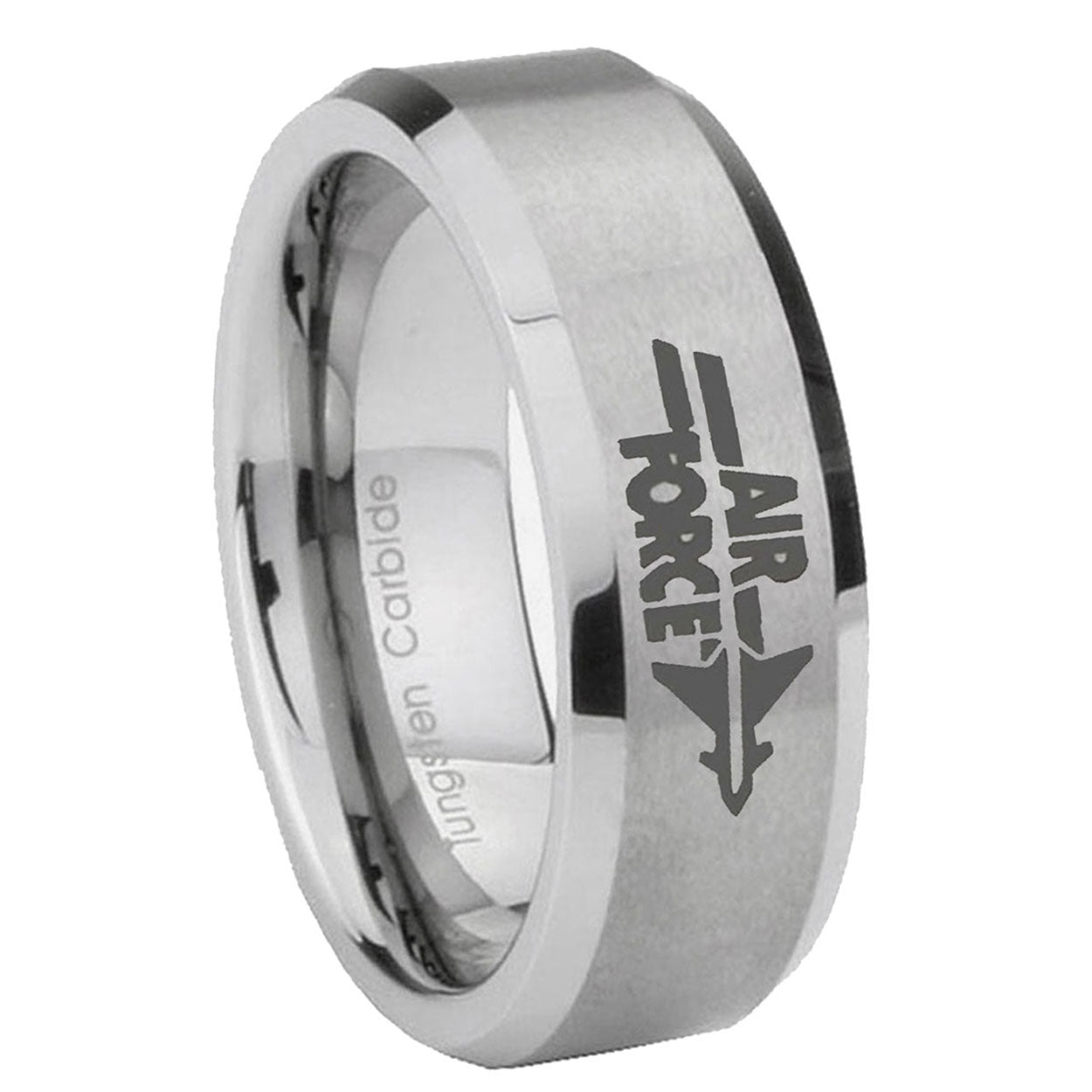 8MM Air Force Beveled Brushed Gray Tungsten Band For Men