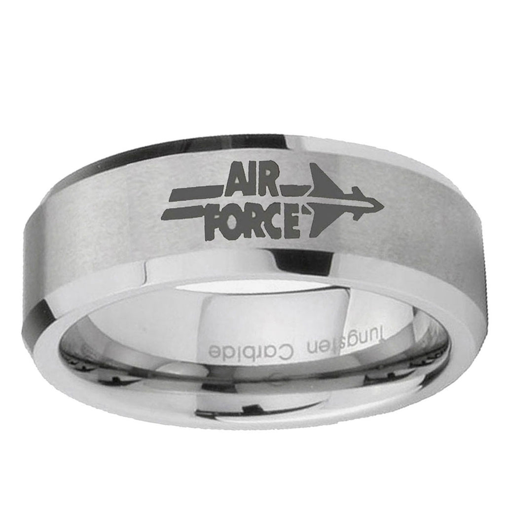 6MM Air Force Beveled Brushed Gray Tungsten Band For Men