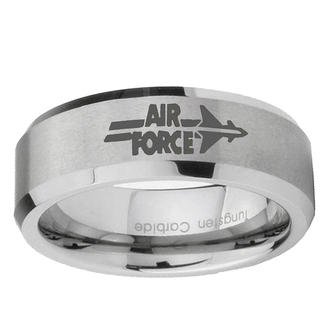 6MM Air Force Beveled Brushed Gray Tungsten Band For Men