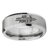 6, 8mm Mirror Bevel Edges Air Force Brushed Grey Tungsten Laser Engraved Ring