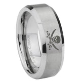 6, 8mm Skull Pirate Beveled Edge Brushed Grey Tungsten Men's Bands Ring