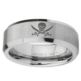 8mm-Skull-Pirate-Beveled-Edges-Silver-Tungsten-Carbide-Men's-Bands-Ring