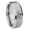 8MM Skull Pirate Beveled Brushed Gray Tungsten Man Wedding Band