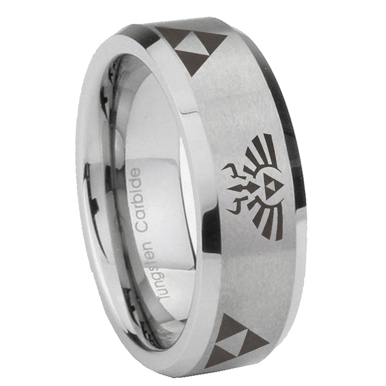 8MM Legend of Zelda Beveled Brushed Gray Tungsten Man Wedding Band