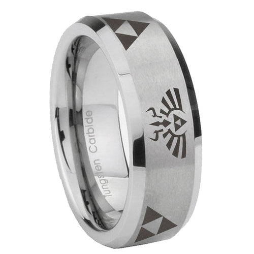 10mm Legend of Zelda Beveled Edges Matte Grey Tungsten Carbide Engraved Ring