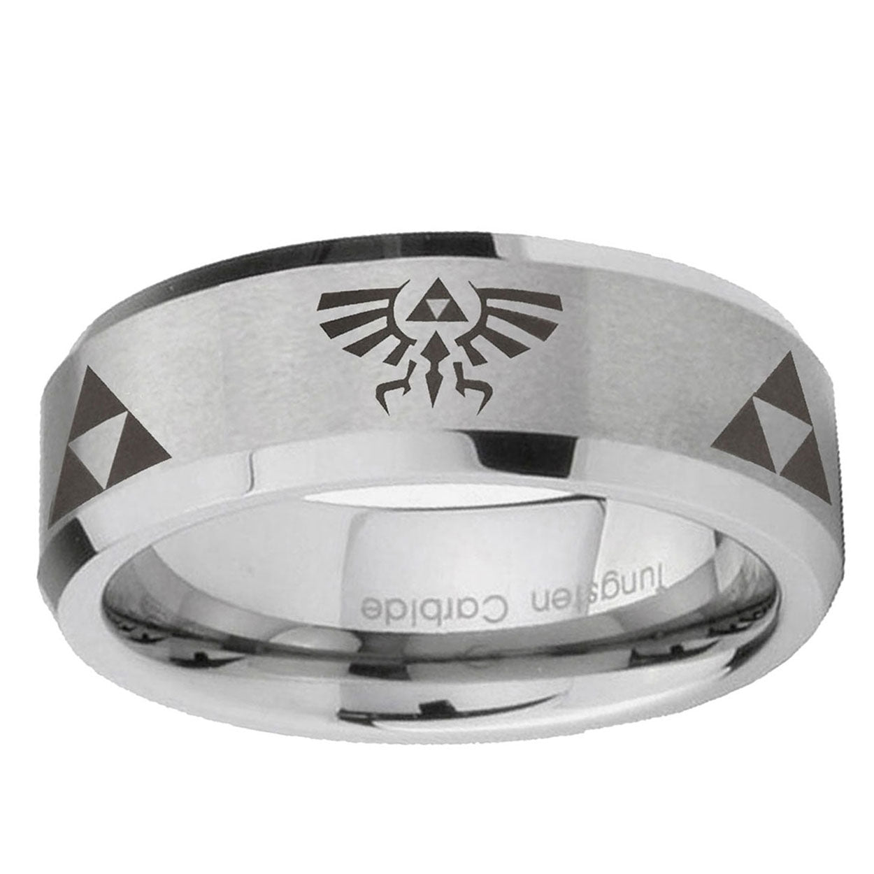 6MM Legend of Zelda Beveled Brushed Gray Tungsten Man Wedding Band