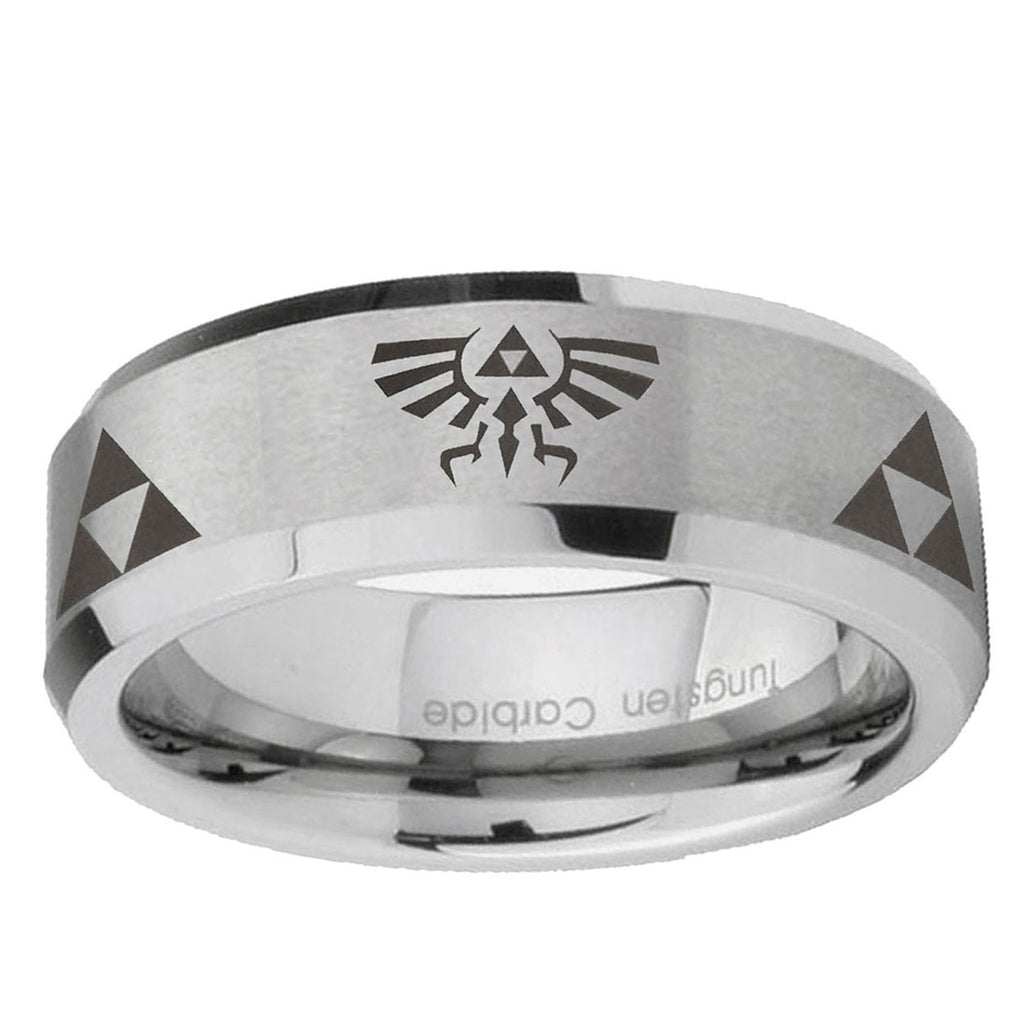 10mm Legend of Zelda Beveled Edge Matte Grey Tungsten Ring