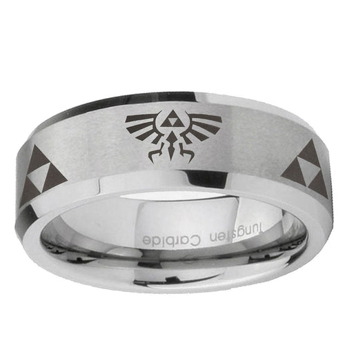 10mm Legend of Zelda Beveled Edge Matte Grey Tungsten Ring