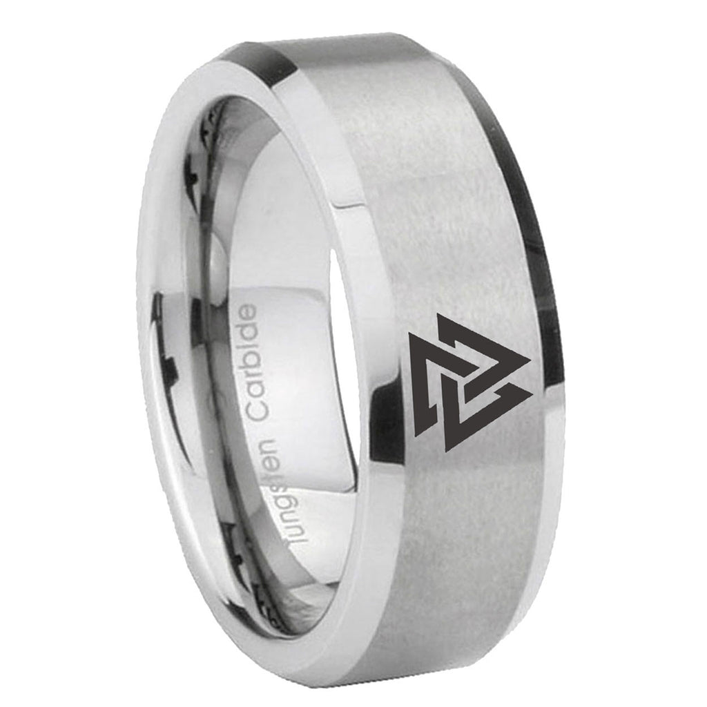 8MM Viking Symbol Beveled Brushed Gray Tungsten Man Wedding Ring