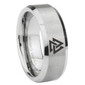 8MM Viking Symbol Beveled Brushed Gray Tungsten Man Wedding Ring