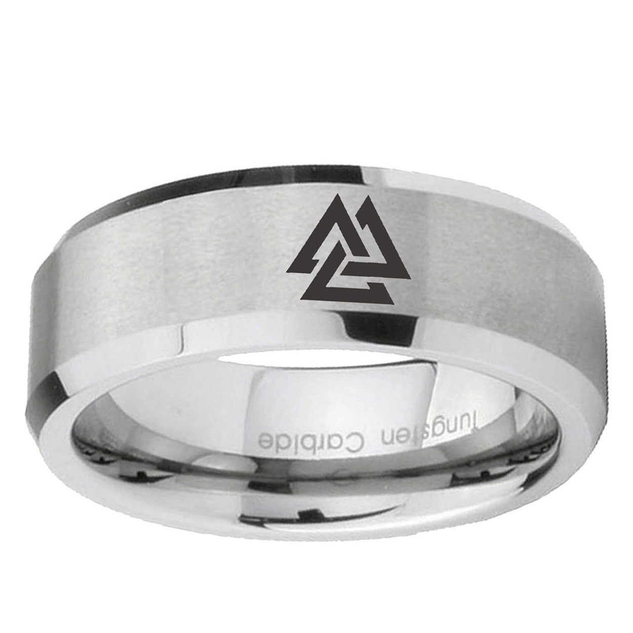 6MM Viking Symbol Beveled Brushed Gray Tungsten Man Wedding Ring