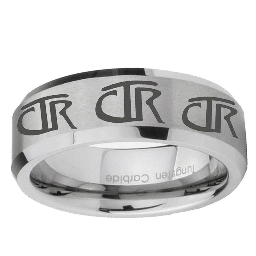 6MM Multiple CTR Bevel Beveled Brushed Gray Tungsten Mens Ring