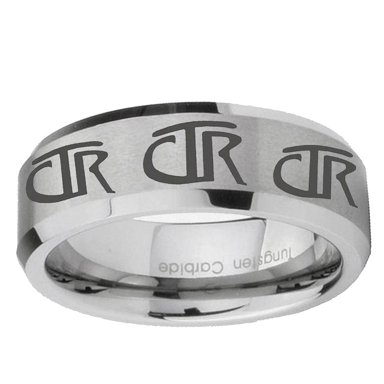 6MM Multiple CTR Bevel Beveled Brushed Gray Tungsten Mens Ring
